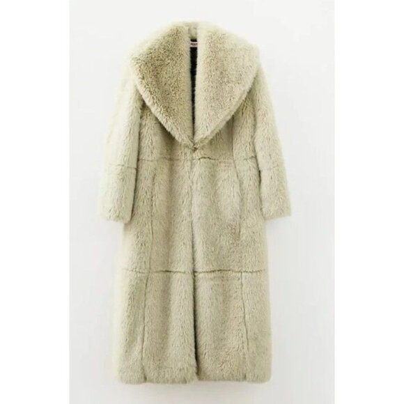 NWT Free People Shoreditch Faux Fur Maxi Topcoat Pistachio Size XS Light Green - Picture 4 of 11
